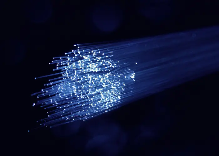 Glowing bundle of fiber optic cables